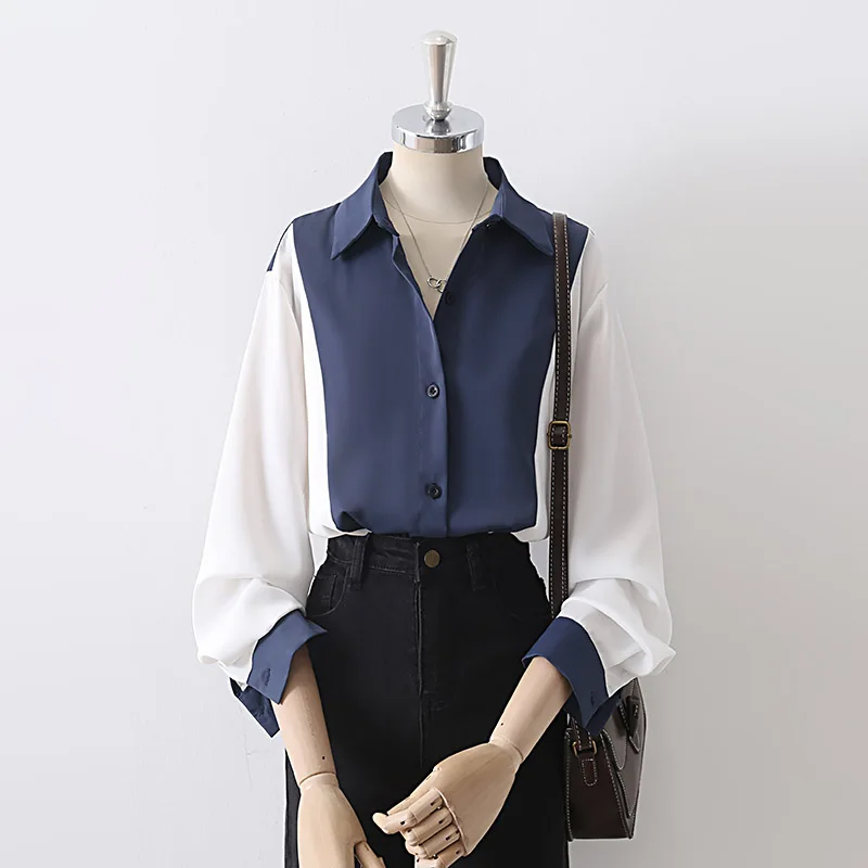 Модные дизайнерские шифоновые женские рубашки в стиле пэчворк, новинка лета 2023, отложной воротник, Свободные Элегантные офисные женские пиджаки, топы