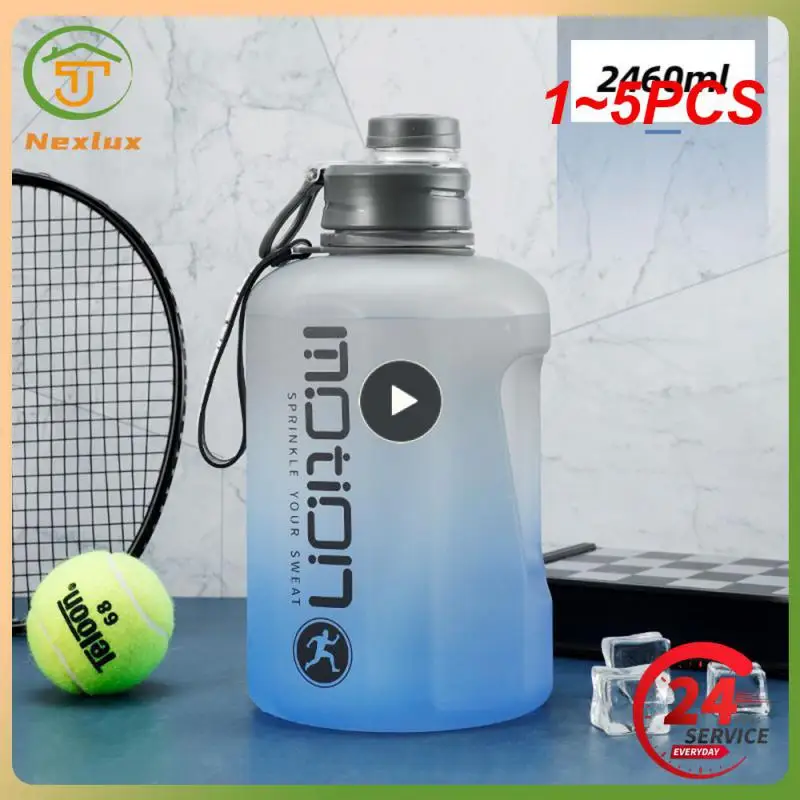 Спортивная бутылка для воды объемом 1-5 л с соломинкой, Большая емкость для фитнеса со шкалой, градиентный чайник, уличная пластиковая портативная вода