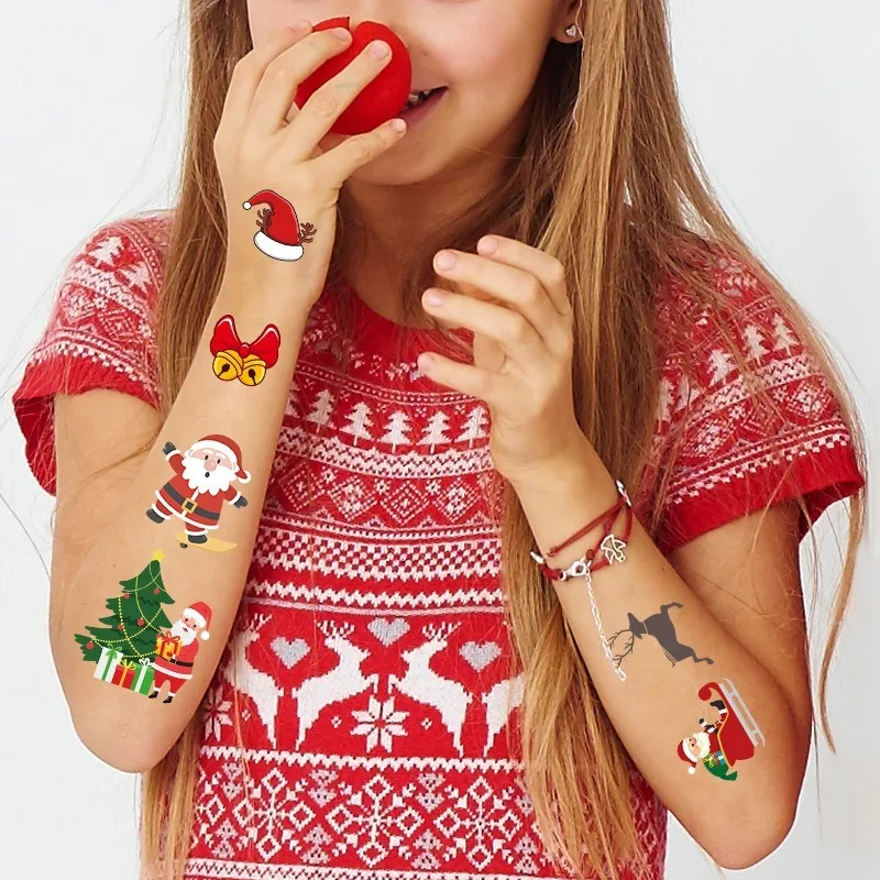 16 шт./компл. детские рождественские татуировки, наклейки, детские мультяшные наклейки, временная поддельная татуировка для детских рук, Рождественские подарки для тела